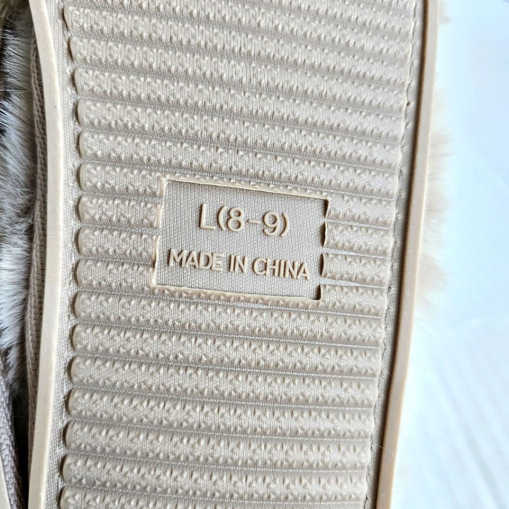 Jessica Simpson faux fur slippers size L 8-9 tan crisscross open toe NIB - Picture 10 of 14